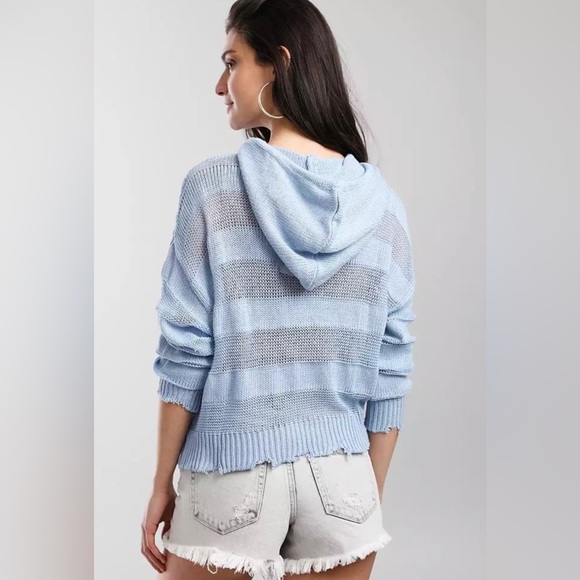 BKE Buckle | Ribbed Open Weave Hooded Sweater | Kentucky Blue - Picture 3 of 8